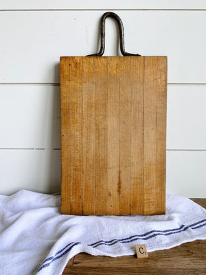 Unique Vintage Cutting Board with Iron Handle