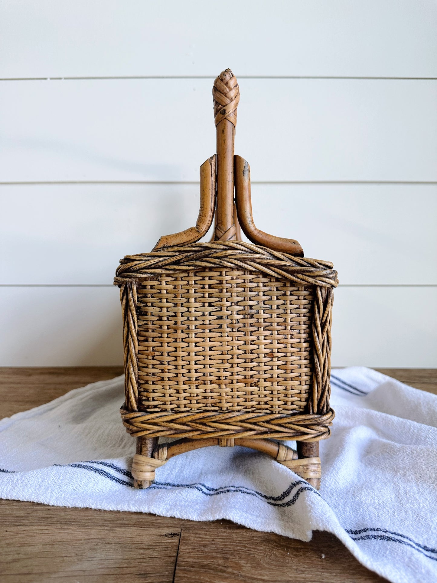 Vintage Bamboo & Wicker Utensil Caddy