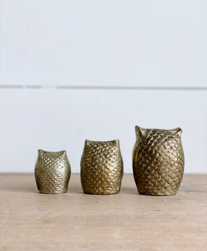 Trio of Vintage Brass Owls