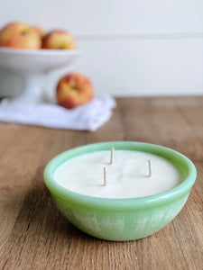 Hand Poured Peach Marmalade in a Vintage Jadeite Chili Bowl