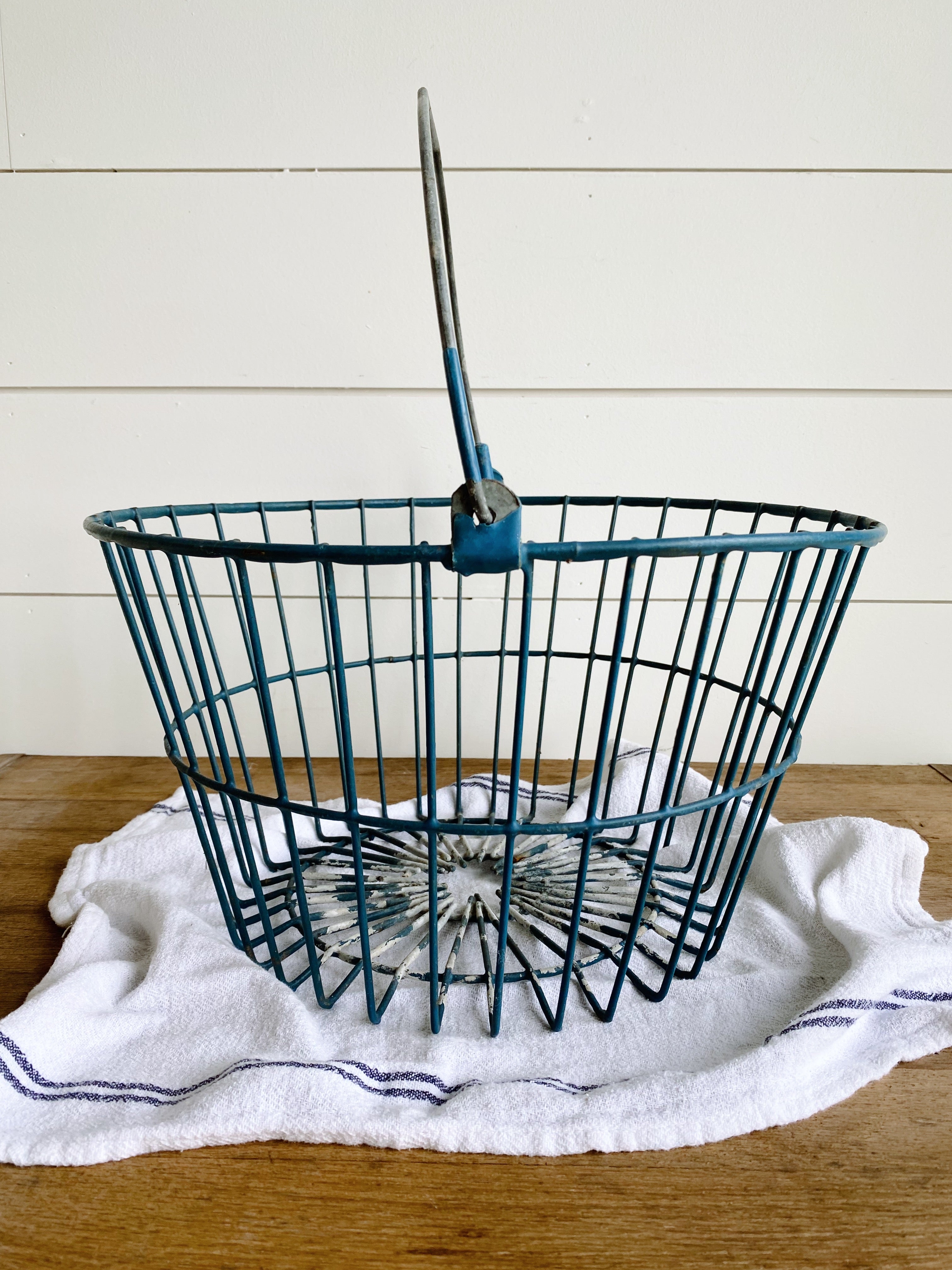 Vintage Chippy Blue Egg Basket
