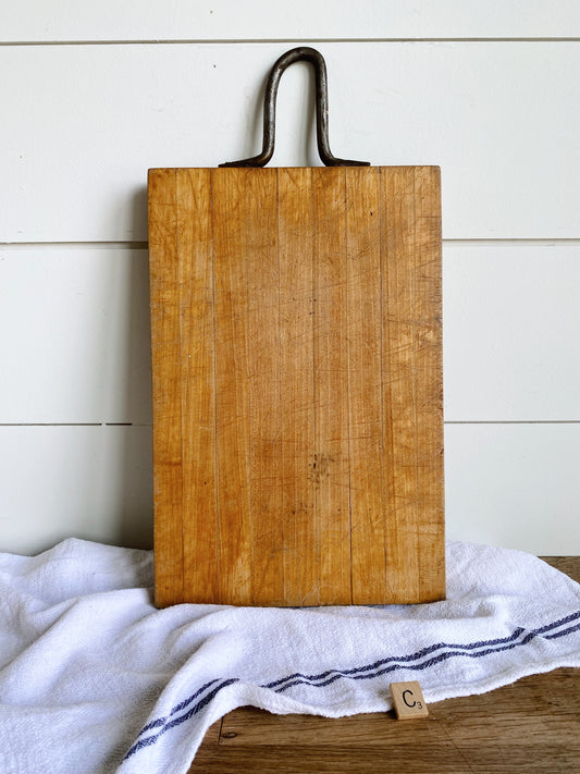 Unique Vintage Cutting Board with Iron Handle