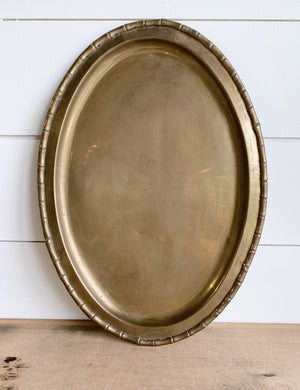 Pretty Vintage Brass Tray with Bamboo Detailed Edge