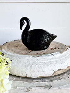 Vintage Black Glass Swan Planter