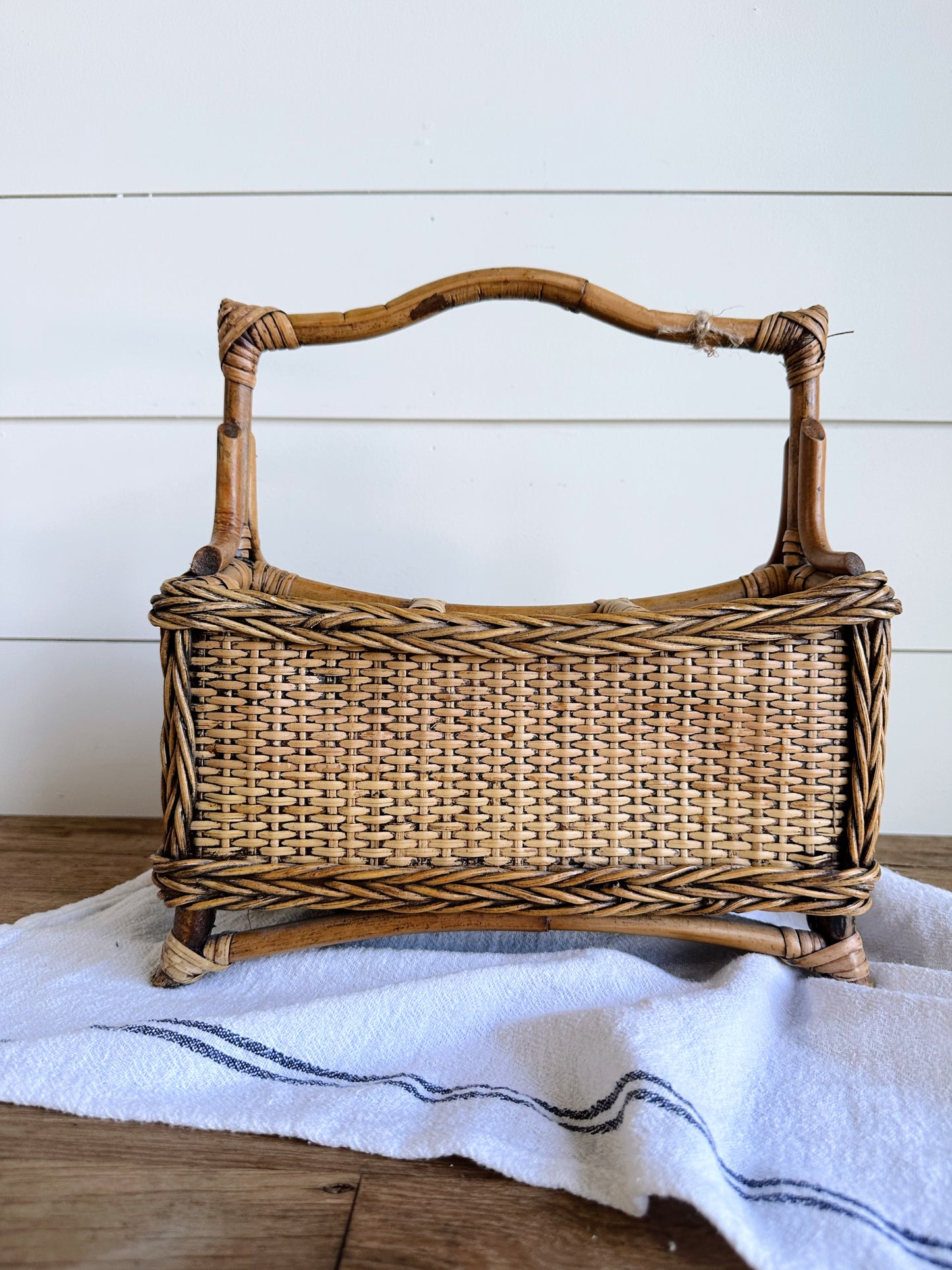 Vintage Bamboo & Wicker Utensil Caddy