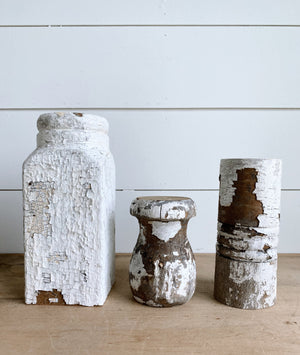 Collection of Three White Chippy Porch Post Candle Holders