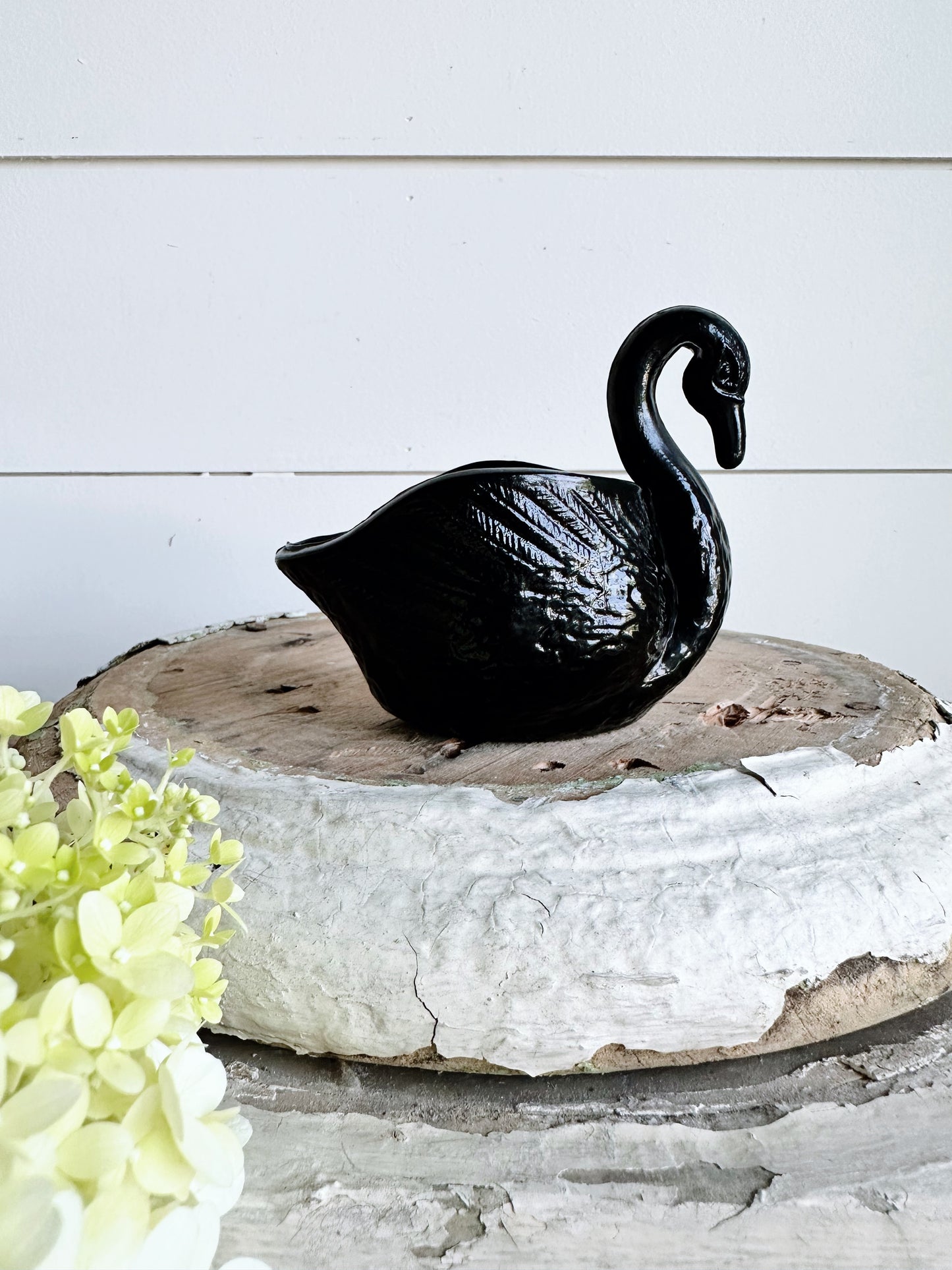 Vintage Black Glass Swan Planter