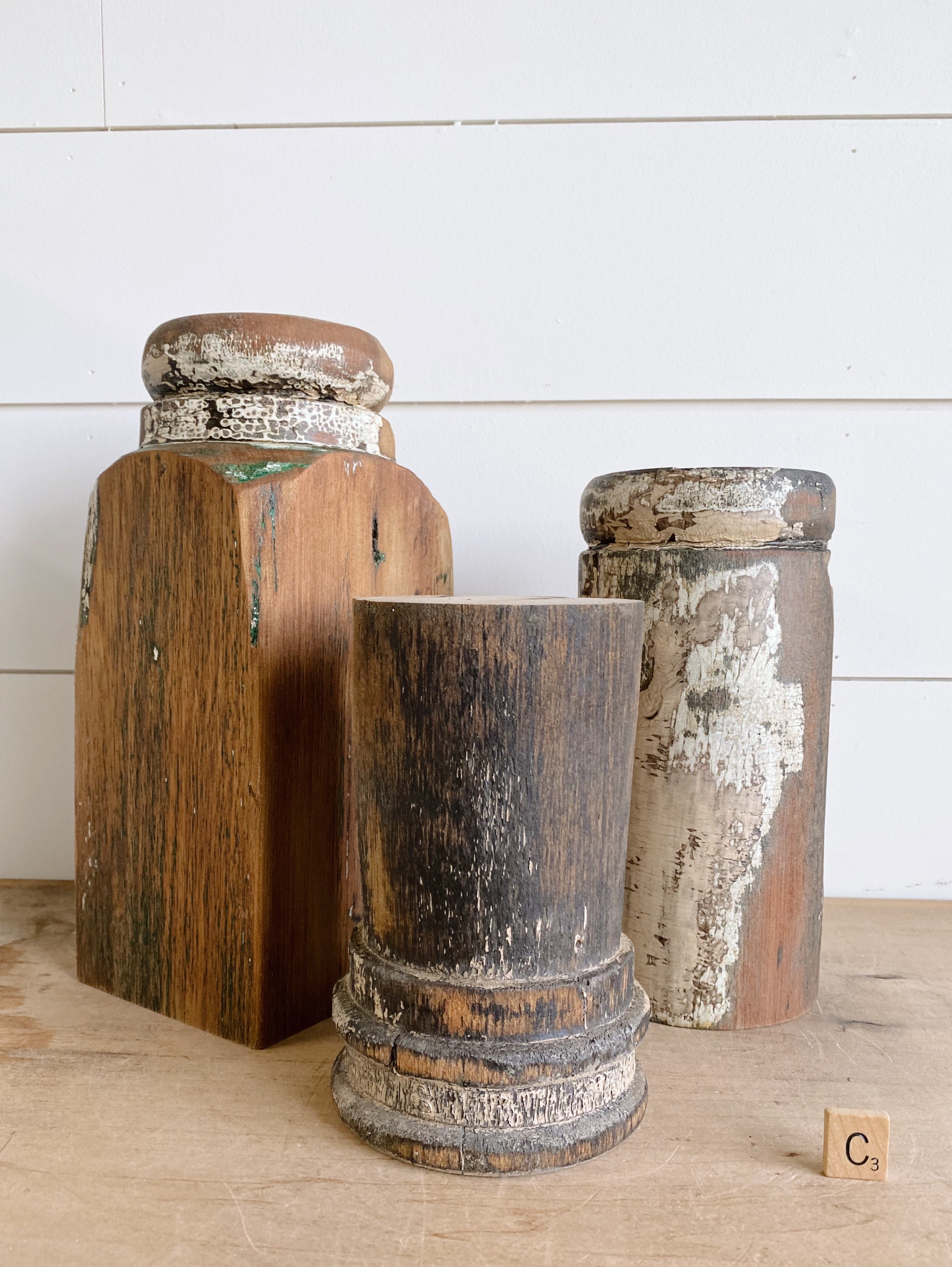 Set of Three Salvage Porch Post Candle Holders