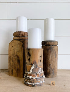 Set of Three Salvage Porch Post Candle Holders